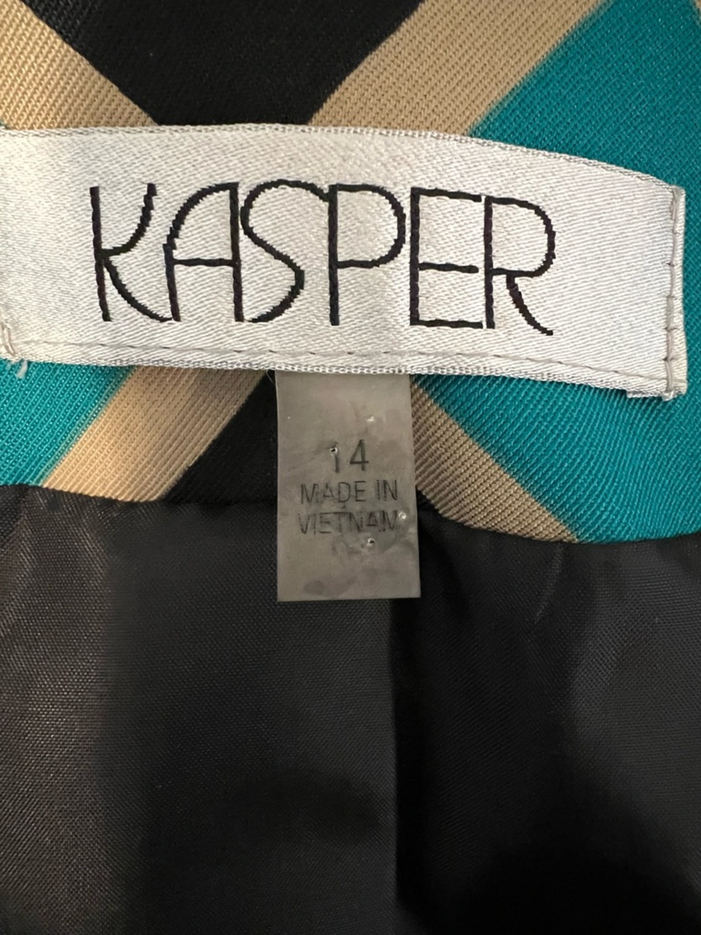Kasper Teal, Black & Cream Geometric Open-Front Blazer - Picture 4 of 5
